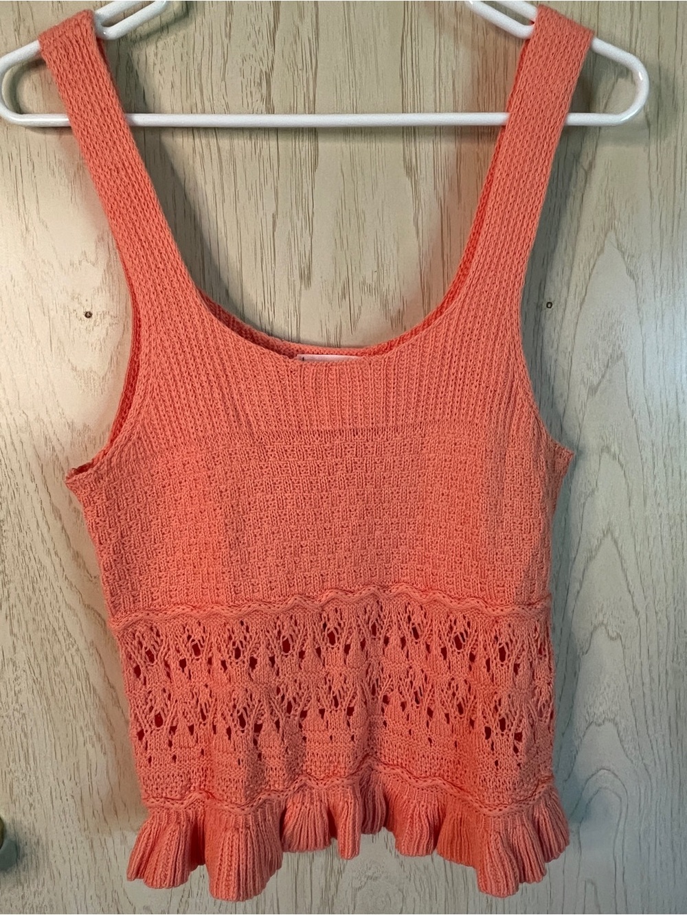MINE Anthropologie Coral Sherbet Orange Knit Tank Ruffle Sz Medium